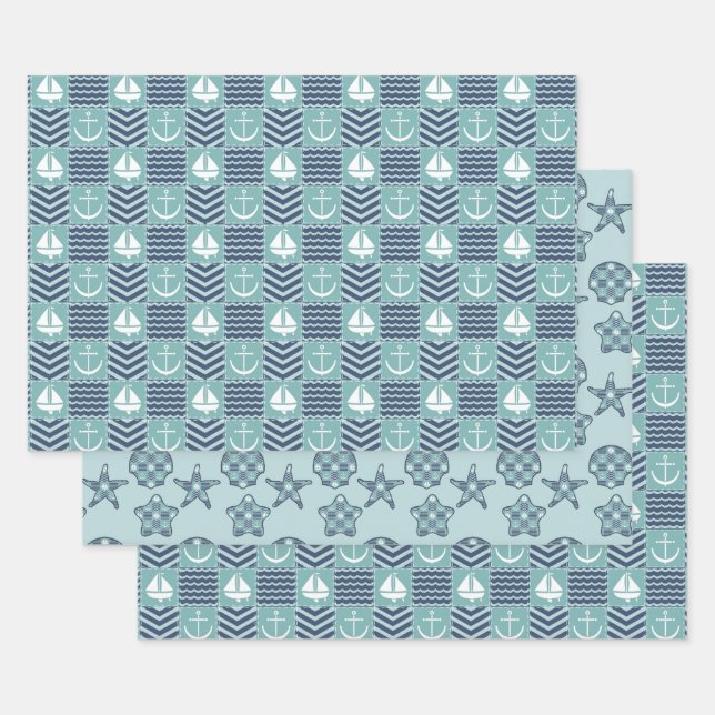 Set für Nautic Quilt Wrapping Paper Geschenkpapier Set (Set)