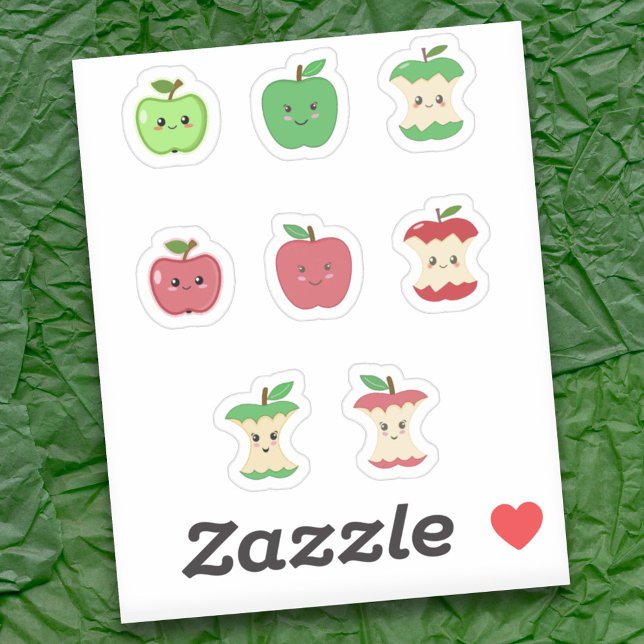 Set für niedliche Aufkleber für Apple und Apple (Cute Apple and Apple Core Stickers Set)