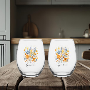 Set für Personalisierten Trinkbehälter mit Blumenm Weinglas Ohne Stiel