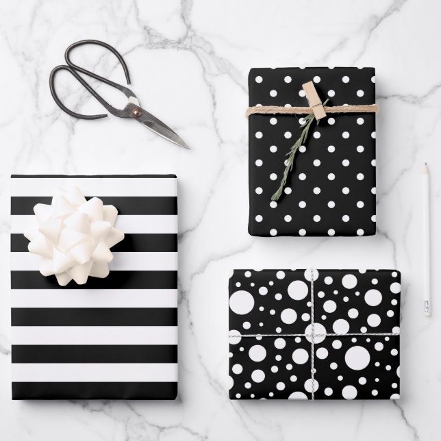 Set für schwarze Muster in Papierblättern Geschenkpapier Set (Vorderseite)