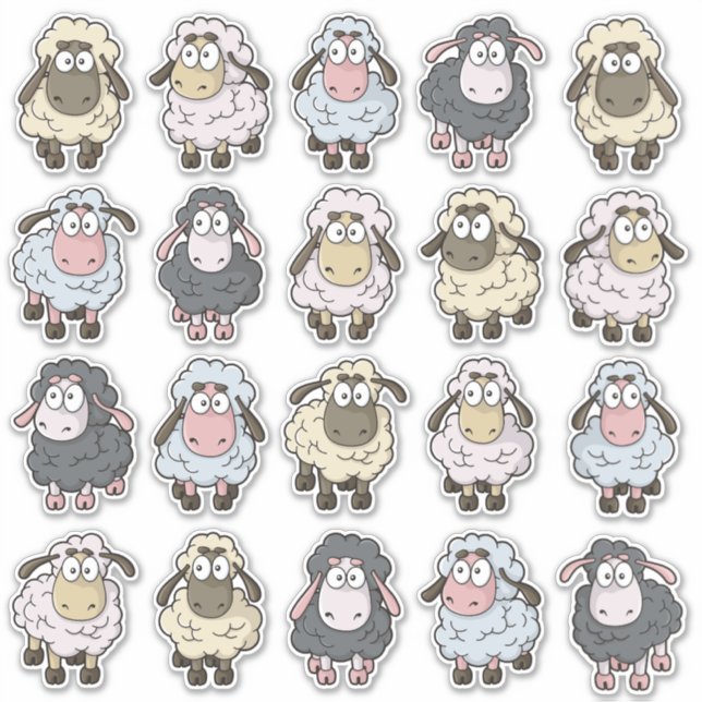Set für Sheep Cartoon Aufkleber (Vorderseite)