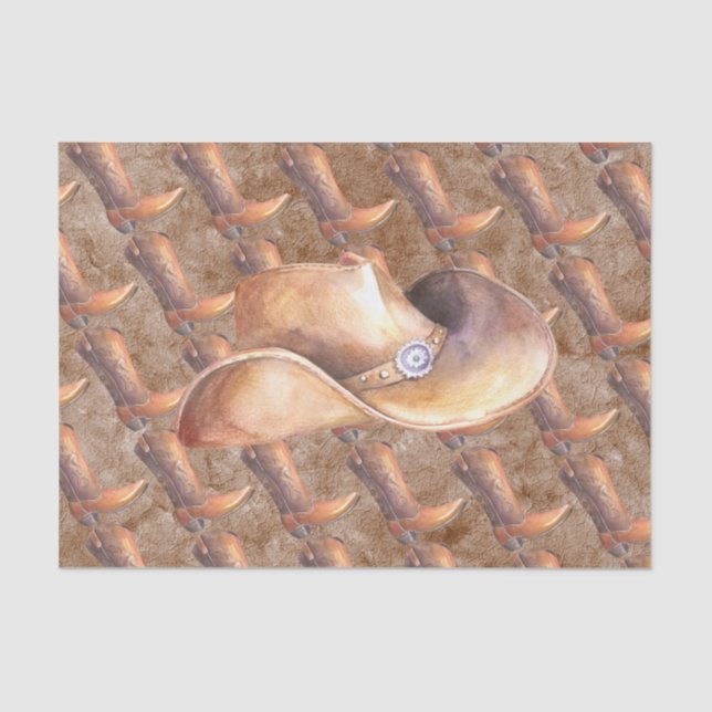 Set für Tissue Paper (2) Cowboy-Stiefel & -Hut auf Seidenpapier (Vorderseite)