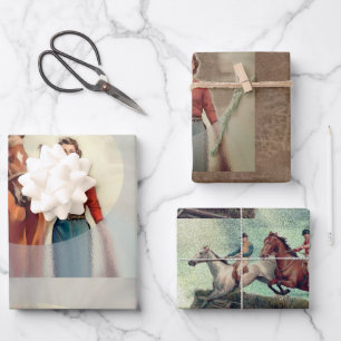 Set für Vintage Reitpapier Geschenkpapier Set
