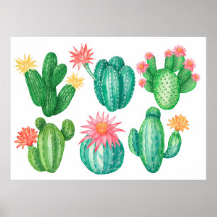 Set Kakteen mit Blume. Abgeschiedene Elemente auf Poster