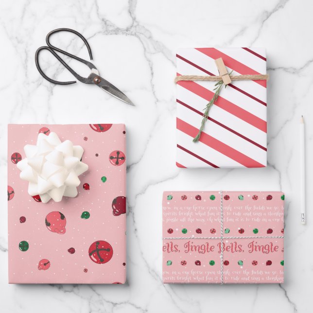 Set koordinieren - Pink Bell Wrapping Paper Geschenkpapier Set (Vorderseite)