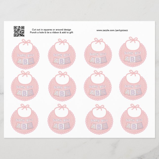 Set mit 12 Baby-Mädchen-Rosa-Bib-Geschenk- oder Gu Flyer (Vorne)
