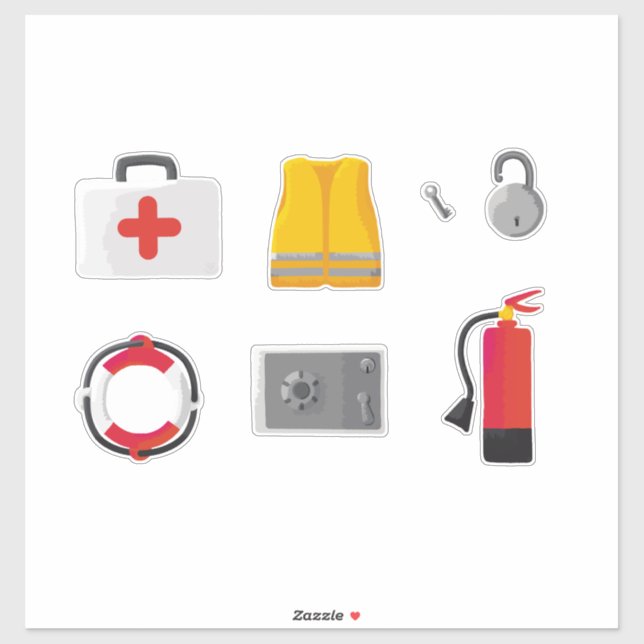 Set mit 7 Sicherheitsartikeln Aufkleber (Blatt)