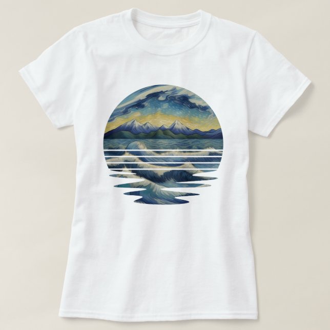 Set mit Gemälden im Van Gogh-Stil, das Meer bei So T-Shirt (Design vorne)