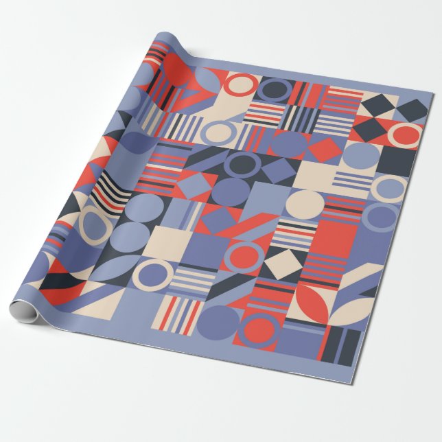 Set mit geometrischen Retroabdeckung. Bauhaus Retr Geschenkpapier (Ungerollt)