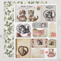 Set mit kitschigen Kätzchen im Vintage-Stil und Ep