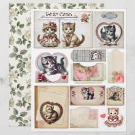 Set mit kitschigen Kätzchen im Vintage-Stil und Ep