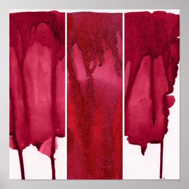 Set mit rotem Aquarell abstrakt bemalt Poster (Vorne)