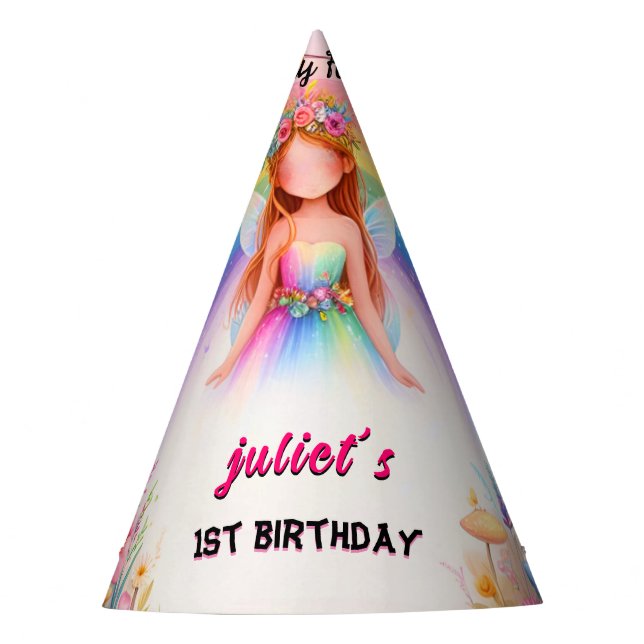 Set niedlich Floral Pink Mädchenmärchen ersten 1.  Partyhütchen (Vorderseite)