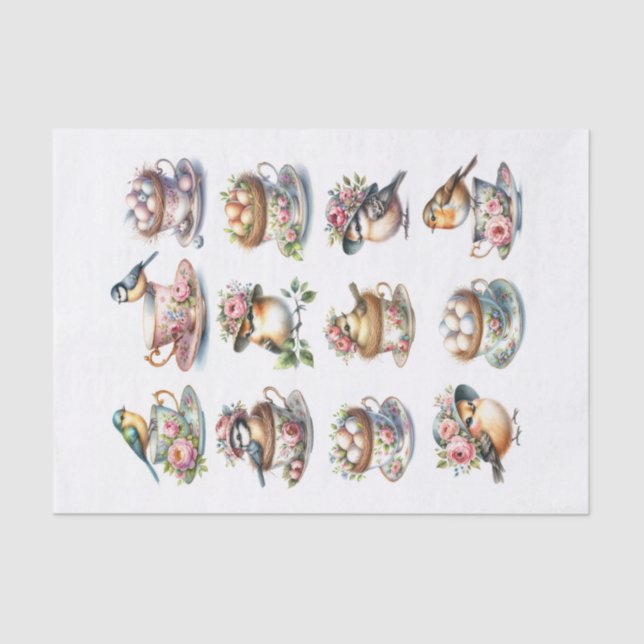 Set Niedlicher Vögel mit Hats in Teebeuteln Seidenpapier (Vorderseite)