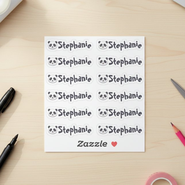 Set of 12 Cute Panda Name Labels (Set of 12 cute panda name labels.)