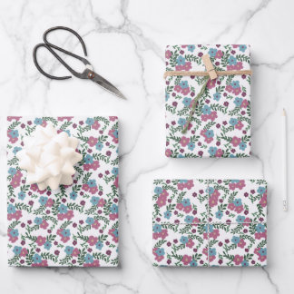 Set of 3-Boho Floral Pattern in Pink, Taupe & Teal Geschenkpapier Set