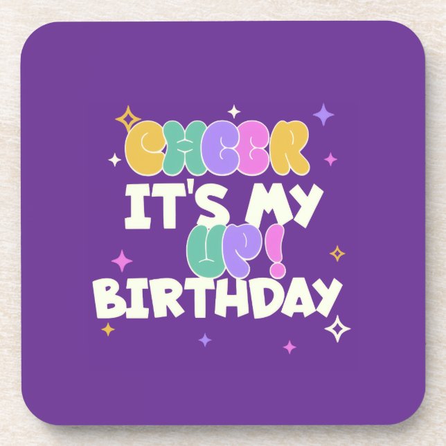 SET OF 6 BIRTHDAY CHEER UP PLASTIC COASTERS  GETRÄNKEUNTERSETZER (Vorderseite)