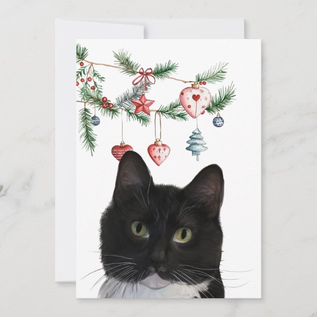 Set of Holiday Note Cards 5x7 Tuxedo Cat Mitteilungskarte (Vorderseite)