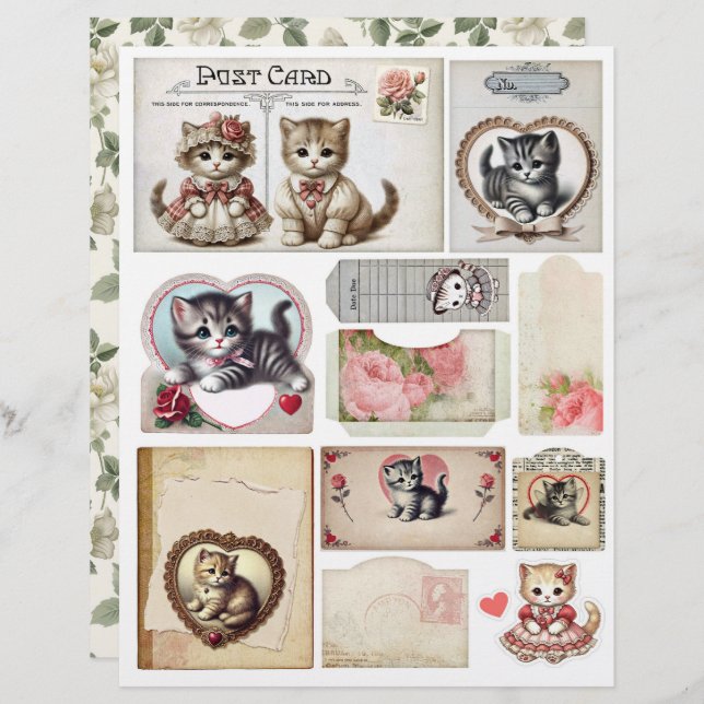 Set of Vintage Style Kittens and Ephemera (Vorne/Hinten)