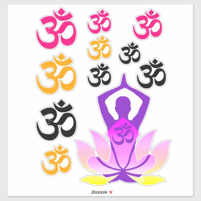 Set OM Namaste Spirituelle Lotus Blume Yoga Pose Aufkleber (Blatt)