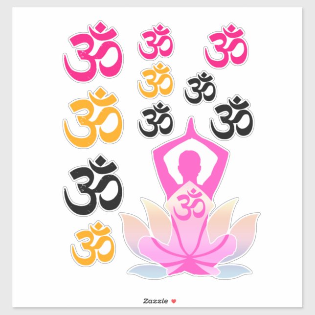 Set OM Namaste Spirituelle Lotus Blume Yoga Pose Aufkleber (Blatt)