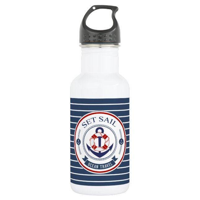 Set Sail Nautical Stripes Edelstahlflasche (Vorderseite)