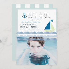 Set Sail Sailboat Blue Boy Birthday Foto Einladung