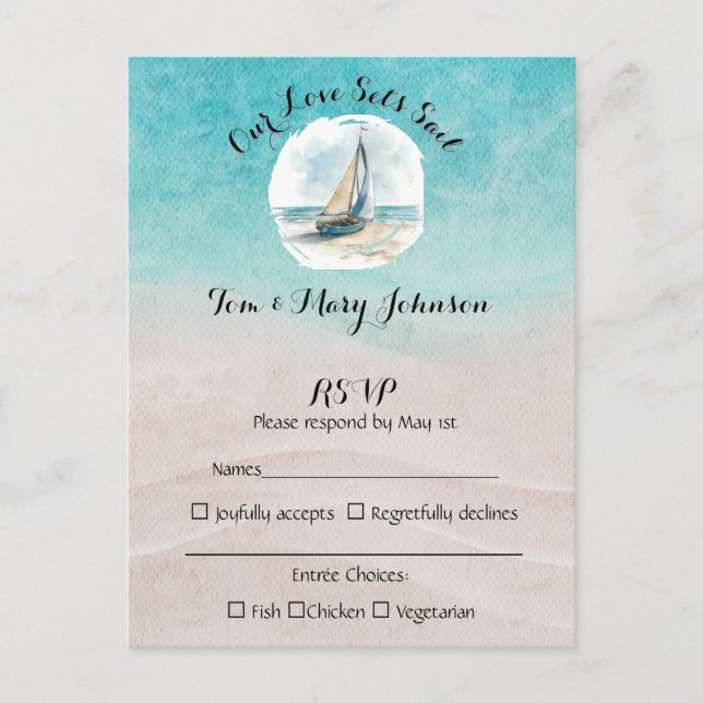 Set Sail Wedding RSVP Postkarte (Vorderseite)