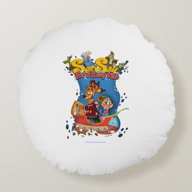 Set Segeln für ein lustiges Märchen Rundes Kissen (Rückseite)