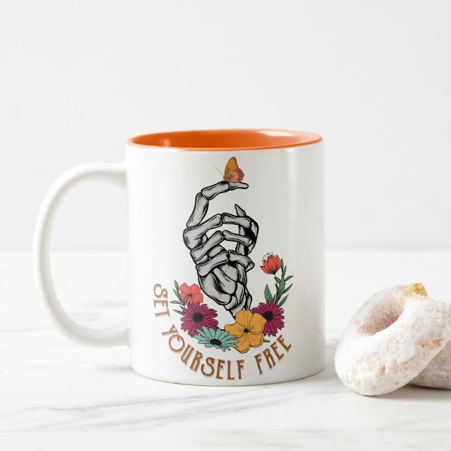 Set Sie Ihr selbst-freies Skelett Zweifarbige Tasse (Mit Donut)