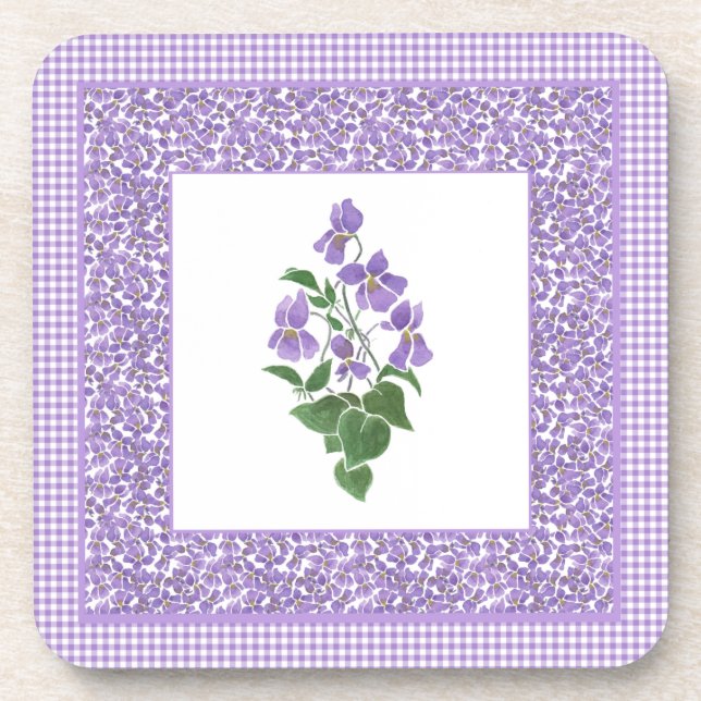 Set Square Untersetzer, Violets und Karo Gingham Untersetzer (Vorderseite)