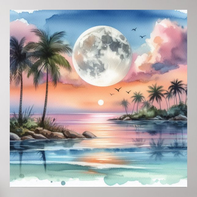 Set über Meer und tropische Inselfarbe Poster (Vorne)
