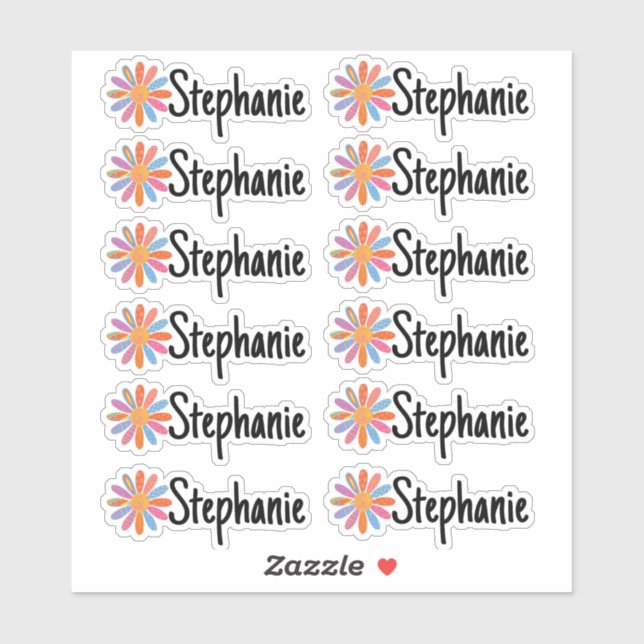 Set von 12 kleinen Whimsical Daisy Name Labels (Blatt)