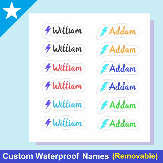 (Set von 12) Minimale farbige Bezeichnung für Whim Aufkleber (Personalized name stickers
Small name labels)