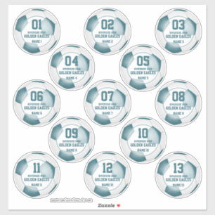 Set von 13 aquamarinen weißen Fußballmannschaften  Aufkleber