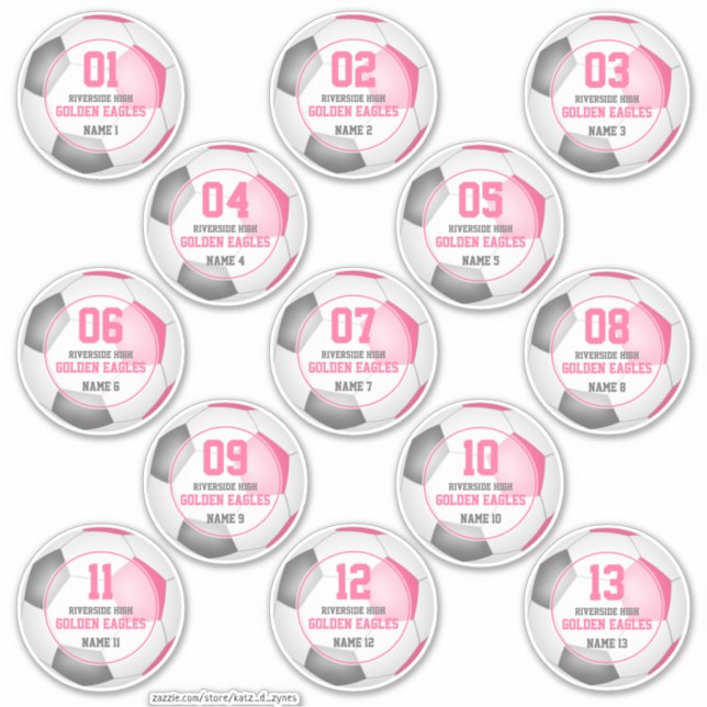 Set von 13 Mädchen in pink-grauer Fußballmannschaf Aufkleber (Vorderseite)
