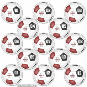 Set von 13 Maronen schwarzen Fußball-Team Kinder P Aufkleber