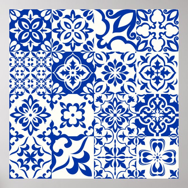 Set von 16 Fliesen Azulejos in blau, weiß. Origina Poster (Vorne)