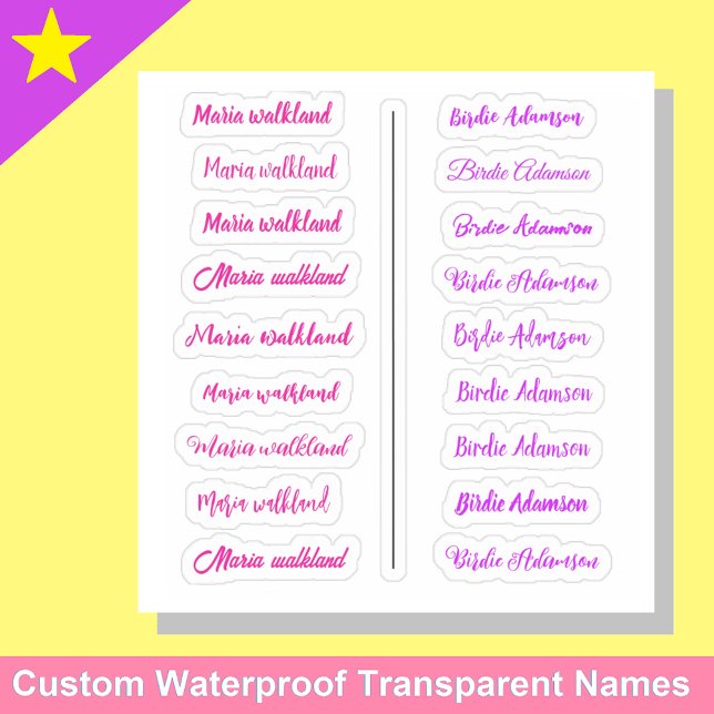 (Set von 18) Girly Transparent Simple Name Sticker (Custom name stickers
Easy peel labels for girls)