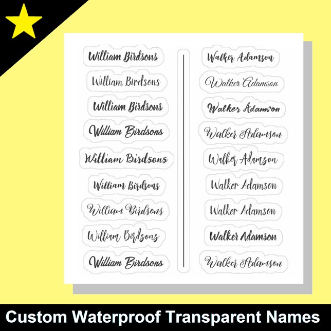 (Set von 18) Schwarz-Transparente Einfache Namensa Aufkleber (Waterproof name stickers
Kids label set)