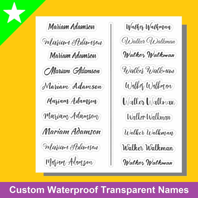 (Set von 20) Schwarz Transparente einfache Namensa Aufkleber (Simple Transparent name stickers)