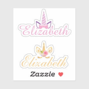 Set von 2 Einhorn individuelle Name, rosa und gold Aufkleber