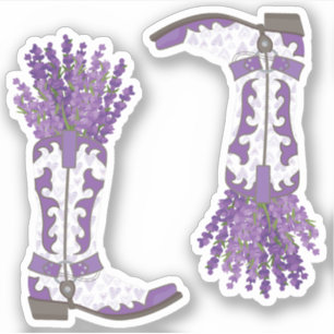 Set von 2 Lavender Cowboy Boot Custom Cut Aufkleber