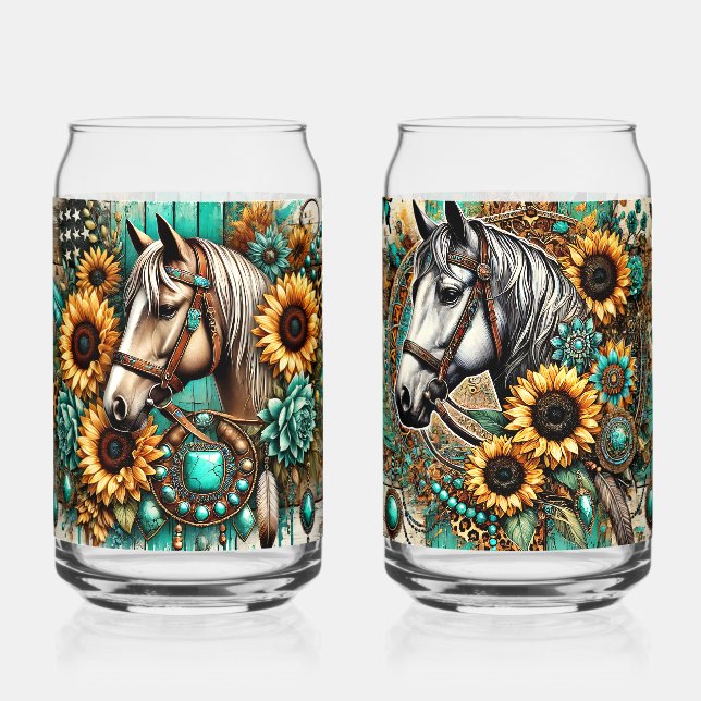 Set von 2 Pferden und Sonnenblumen Dosenglas (Vorderseite)