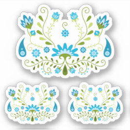 Set von 3 blauen traditionell mexikanischen Blüten Aufkleber