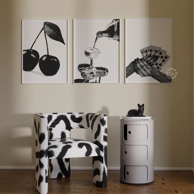 Set von 3 Champagne Cherry Bar Cart Funky Prints (Von Creator hochgeladen)