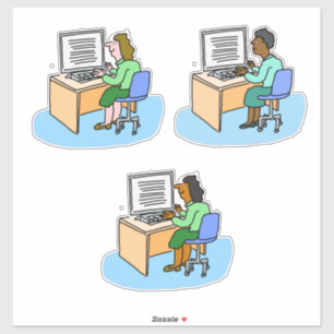 Set von 3 Computerarbeitern. Frau. Aufkleber