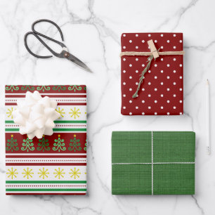 Set von 3 festlichen, abgestimmten Weihnachten Geschenkpapier Set