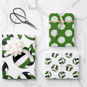 Set von 3 koordinierenden grünen Volleyballs Geschenkpapier Set