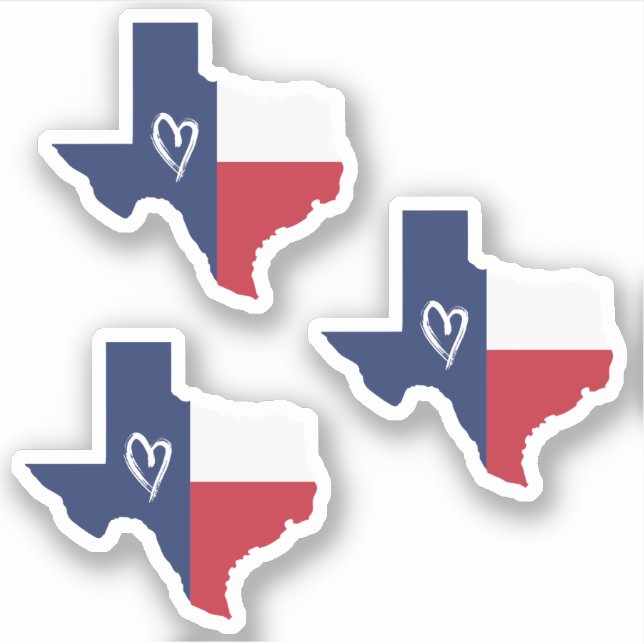 Set von 3 Lieben in der Staatsflagge von Texas Aufkleber (Vorderseite)